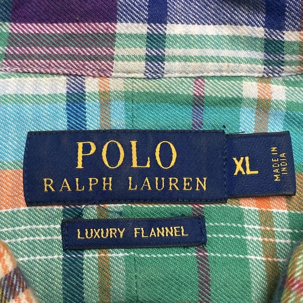 Polo Ralph Lauren Shirt Mens XL Green Plaid Luxury Flannel Long Sleeve Button Up